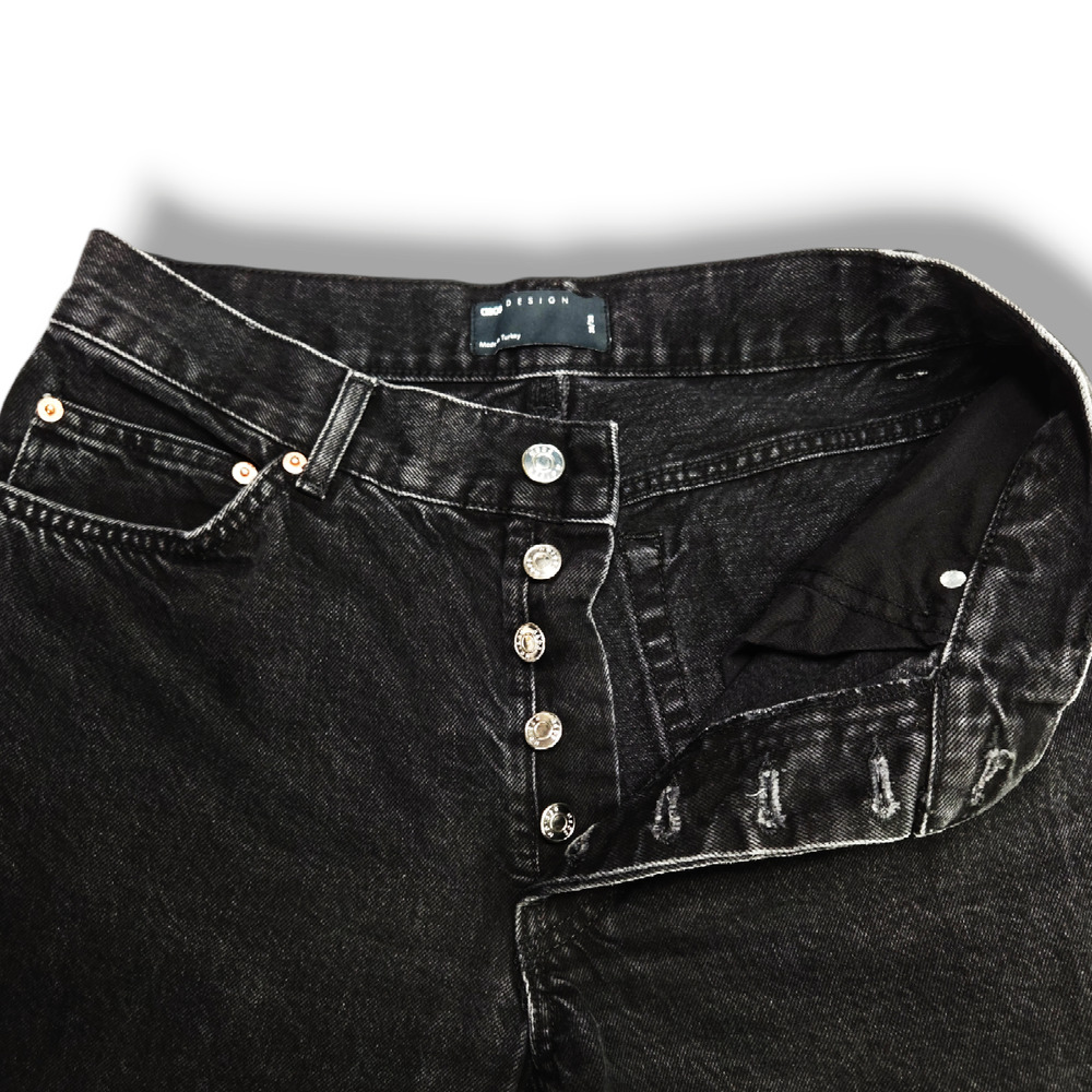 EUC ASOS 100% Cotton Button Fly Straight Leg Denim Jeans Sz. 28x29‎ Black - Picture 4 of 8